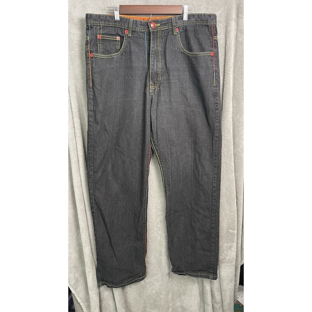 Bklyn Brooklyn Xpress Y2K Denim Jeans 38x34 Embroidered Hem Grunge Skater
